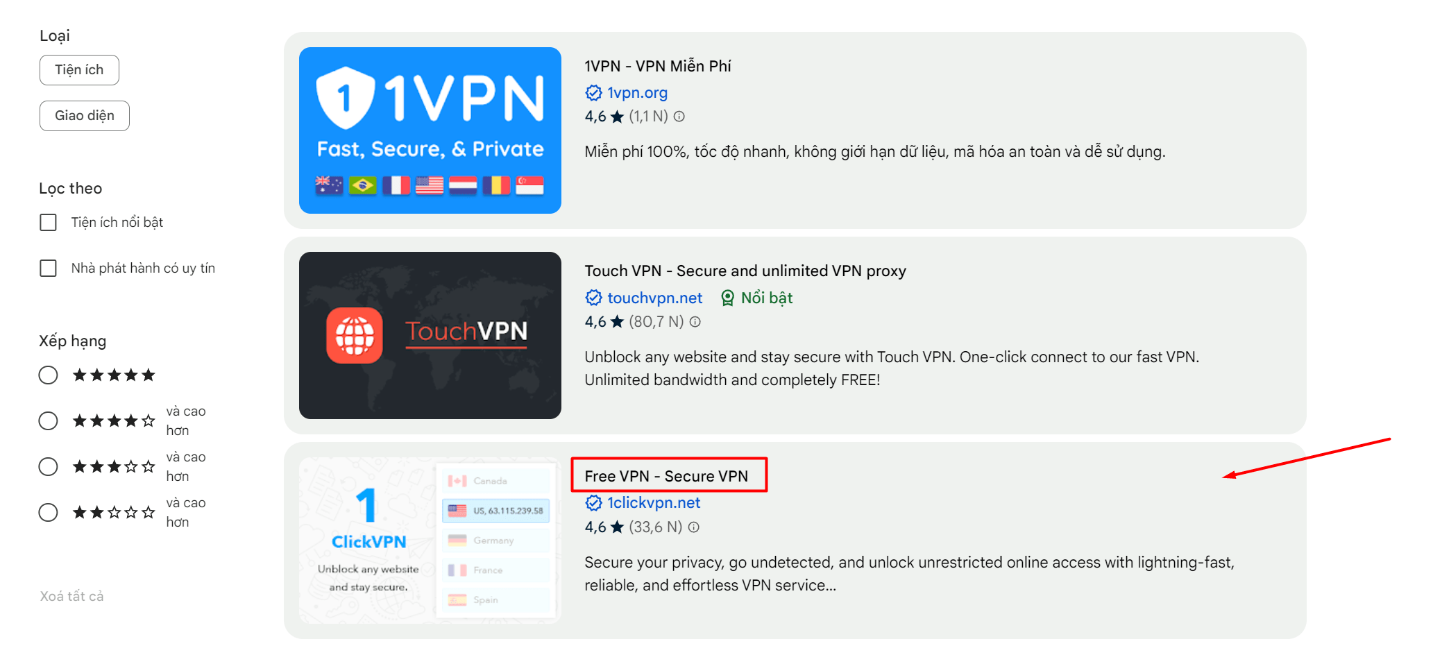 Nhấn chọn VPN bạn mong muốn cài đặt